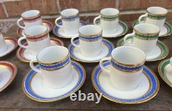Set 12 Demitasse/espresso Fine China Cups Saucers White Gold Gilt Red Blue Green