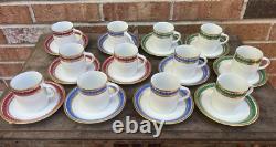 Set 12 Demitasse/espresso Fine China Cups Saucers White Gold Gilt Red Blue Green