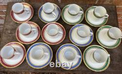 Set 12 Demitasse/espresso Fine China Cups Saucers White Gold Gilt Red Blue Green