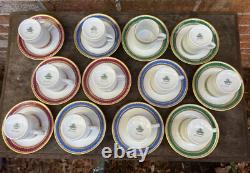 Set 12 Demitasse/espresso Fine China Cups Saucers White Gold Gilt Red Blue Green