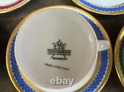 Set 12 Demitasse/espresso Fine China Cups Saucers White Gold Gilt Red Blue Green