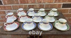 Set 12 Demitasse/espresso Fine China Cups Saucers White Gold Gilt Red Blue Green