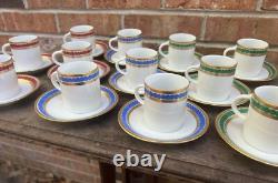 Set 12 Demitasse/espresso Fine China Cups Saucers White Gold Gilt Red Blue Green
