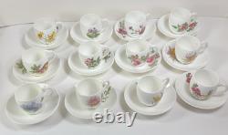 Set 12 Minton Demitasse Cup & Saucer Sets Botanical Garden Flowers B1329