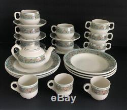 Set 23 MAYER CHINA Manhattan PATTERN Demitasse Bullion Bowls Cups Saucers Tea