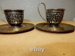 Set 4 Antique Lenox Sterling Silver Porcelain Demitasse Insert Cups and Saucers