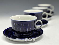 Set/ 4 Cobalt Blue ARABIA VALENCIA Demitasse Cups & Saucers Ulla Procope Finland