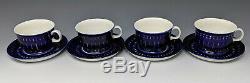 Set/ 4 Cobalt Blue ARABIA VALENCIA Demitasse Cups & Saucers Ulla Procope Finland