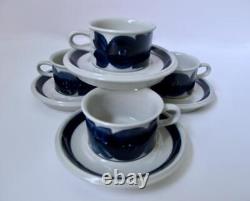 Set/4 Finland Arabia Anemone Demitasse Cups & Saucers Blue Hand Painted Espresso