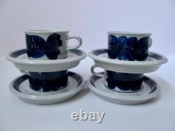 Set/4 Finland Arabia Anemone Demitasse Cups & Saucers Blue Hand Painted Espresso