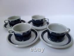 Set/4 Finland Arabia Anemone Demitasse Cups & Saucers Blue Hand Painted Espresso