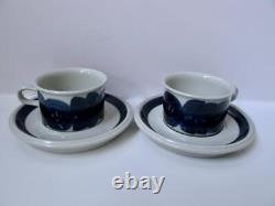 Set/4 Finland Arabia Anemone Demitasse Cups & Saucers Blue Hand Painted Espresso