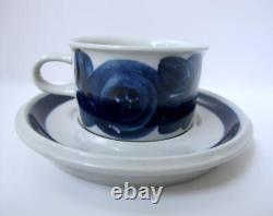 Set/4 Finland Arabia Anemone Demitasse Cups & Saucers Blue Hand Painted Espresso