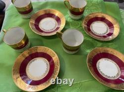 Set 4 Limoges France Demitasse cups & saucers Deep Red Gold & White Imperial EXQ