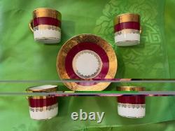 Set 4 Limoges France Demitasse cups & saucers Deep Red Gold & White Imperial EXQ