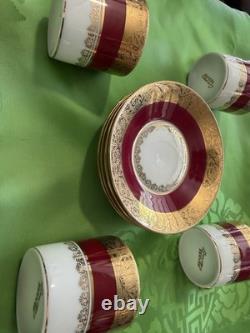 Set 4 Limoges France Demitasse cups & saucers Deep Red Gold & White Imperial EXQ