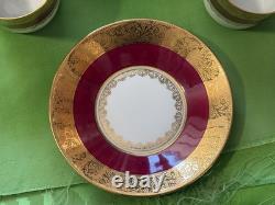 Set 4 Limoges France Demitasse cups & saucers Deep Red Gold & White Imperial EXQ