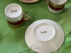 Set 4 Limoges France Demitasse cups & saucers Deep Red Gold & White Imperial EXQ