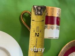 Set 4 Limoges France Demitasse cups & saucers Deep Red Gold & White Imperial EXQ