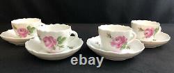 Set / 4 Meissen Pink Rose Scalloped Demitasse Cup & Saucer Cross Swords 2nd Qual