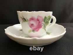 Set / 4 Meissen Pink Rose Scalloped Demitasse Cup & Saucer Cross Swords 2nd Qual