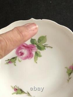 Set / 4 Meissen Pink Rose Scalloped Demitasse Cup & Saucer Cross Swords 2nd Qual