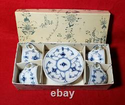 Set 4 Royal Copenhagen Blue Fluted Demitasse Cups & Saucers 1/2308 Original Box