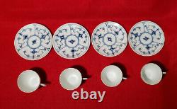 Set 4 Royal Copenhagen Blue Fluted Demitasse Cups & Saucers 1/2308 Original Box