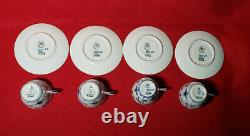 Set 4 Royal Copenhagen Blue Fluted Demitasse Cups & Saucers 1/2308 Original Box