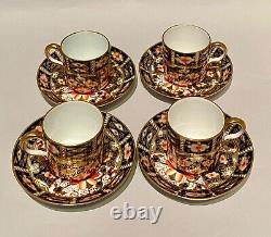 Set 4 Royal Crown Derby Traditional Imari 2 Demitasse Cups & Saucers 2451