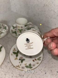 Set 4 Wedgwood Wild Strawberry Bone China Demitasse Cups Saucers Set Tea Coffee