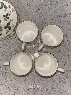 Set 4 Wedgwood Wild Strawberry Bone China Demitasse Cups Saucers Set Tea Coffee