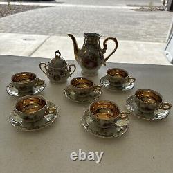 Set/41 Rieber Bavaria Red & Gold Porcelain Coffee Pot Demitasse Cups & Saucers