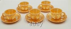 Set 5 Fire King Anchor Hocking Demitasse PEACH LUSTER Fish Scale Cups & Saucers