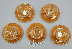 Set 5 Fire King Anchor Hocking Demitasse PEACH LUSTER Fish Scale Cups & Saucers