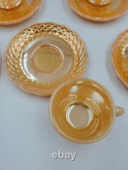 Set 5 Fire King Anchor Hocking Demitasse PEACH LUSTER Fish Scale Cups & Saucers