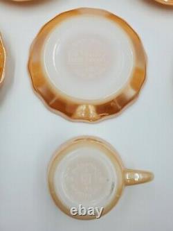 Set 5 Fire King Anchor Hocking Demitasse PEACH LUSTER Fish Scale Cups & Saucers