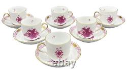 Set 6 Herend 1727/AP CHINESE BOUQUET RASPBERRY DEMITASSE CUPS & SAUCERS