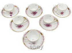 Set 6 Herend 1727/AP CHINESE BOUQUET RASPBERRY DEMITASSE CUPS & SAUCERS