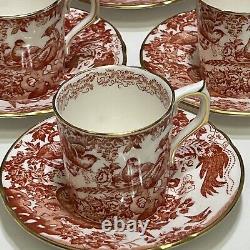 Set 6 Royal Crown Derby Red Aves Flat Demitasse Cups and Saucers