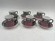 Set 6 Royal Worcester Pink & Black Demitasse Cup & Saucer Cowell Antique Rare
