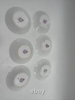 Set 6 Royal Worcester Pink & Black Demitasse Cup & Saucer Cowell Antique RARE