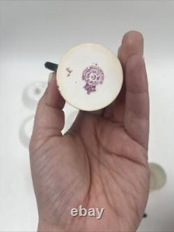 Set 6 Royal Worcester Pink & Black Demitasse Cup & Saucer Cowell Antique RARE