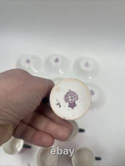 Set 6 Royal Worcester Pink & Black Demitasse Cup & Saucer Cowell Antique RARE