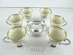 Set 6 Sterling Silver Demitasse Coffee Cups and Saucers