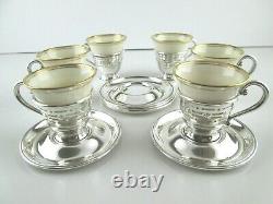 Set 6 Sterling Silver Demitasse Coffee Cups and Saucers