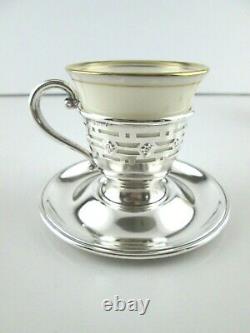 Set 6 Sterling Silver Demitasse Coffee Cups and Saucers