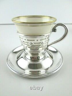Set 6 Sterling Silver Demitasse Coffee Cups and Saucers