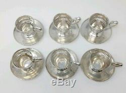 Set 6 Vintage Meriden Brittania Sterling Silver Demitasse Cup/Saucer Lenox Liner
