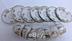 Set 7 Vintage Limoges Hand-Painted Birds & Flowers Demitasse Cups and Saucers